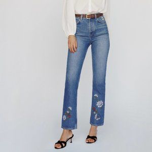 Reformation Cynthia High Rise Straight Jeans Fauna Embroidery
